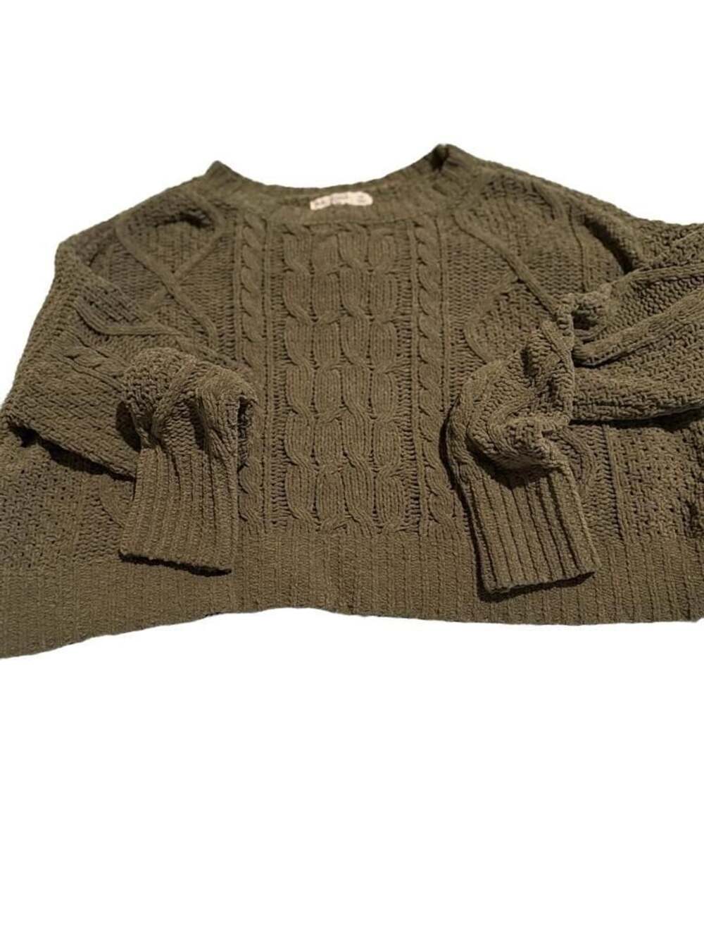 Arizona Jean Co Women's Olive Green Chenille Cable Knit Crew Neck Pullover Sweat